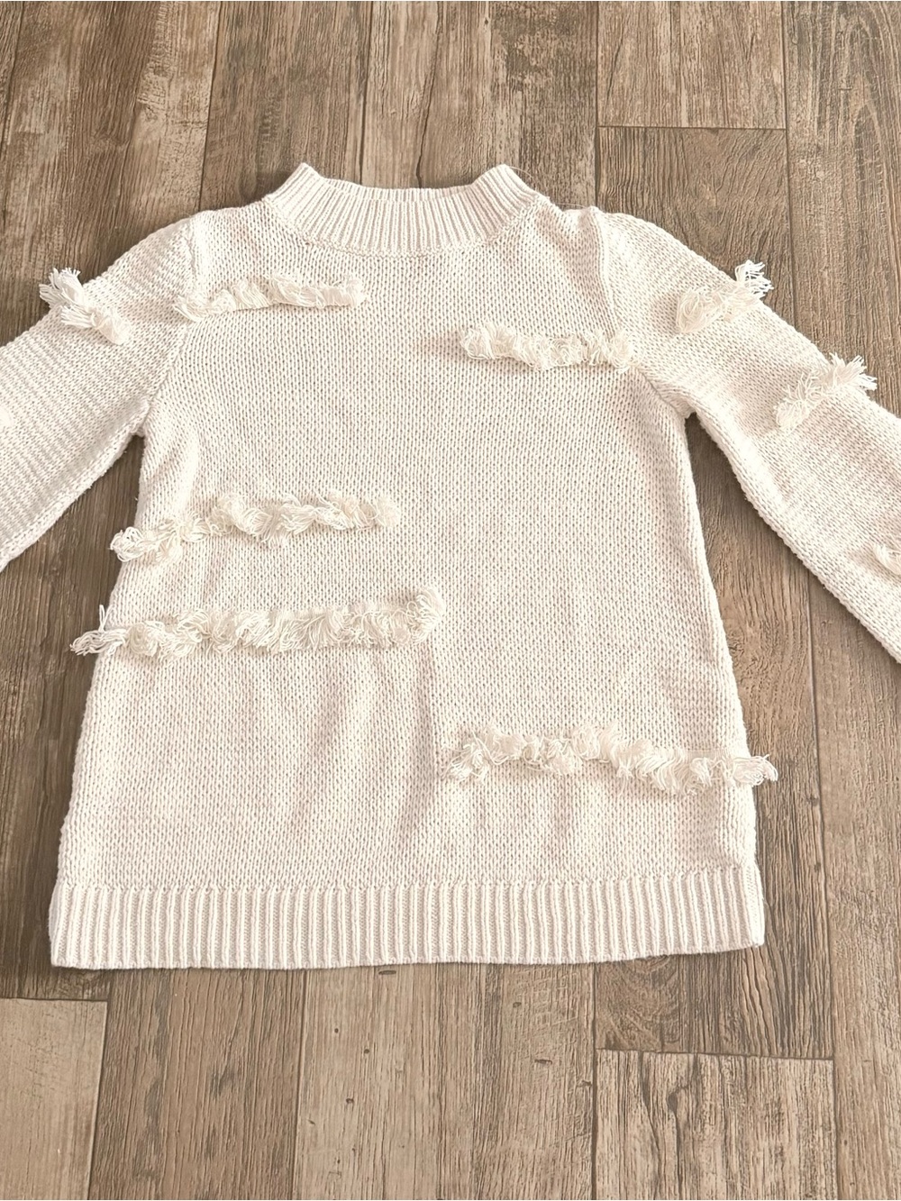 LOFT Cream Fringe Crewneck Sweater
